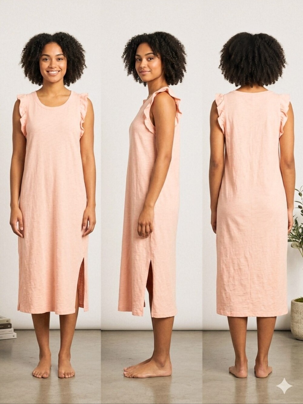 UNIVERSAL THREAD RUFFLED PEACH 100% COTTON SUMMER MAXI DRESS WOMEN'S SIZE L